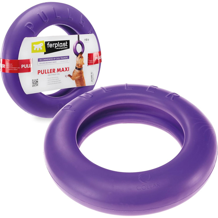 Ferplast Dog Toy, Dog Training Ring for Chewing, Running, Jumping, Fetching, Robust and Non-Toxic Material, Floating, Puller Maxi, Dog Toy for Large Dogs, 1 Fitness Ring
