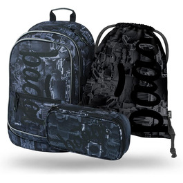 Шкільний рюкзак Baagl для хлопчика (3 шт.): рюкзак, пенал, сумка. Ергономічний, для початкової та середньої школи. З нагрудним ременем (Technic)