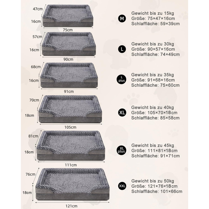 KSIIA Dog Bed for Medium-Sized Dogs, Orthopedic, Removable and Washable Base and Armrest Cover, Waterproof Inner Liner, Dog Sofa Dog Basket with Raised Edges, Non-Slip Bottom, Dog Couch Grey