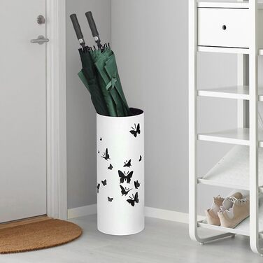 Bakaji Metal Umbrella Stand with Water Tray and Hooks - White, for Rain and Walking Sticks
