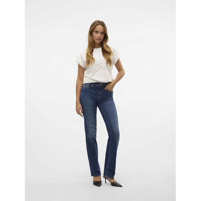 Джинси VERO MODA VMFLASH Straight-Fit, середньої посадки, синій денім, L / 32L