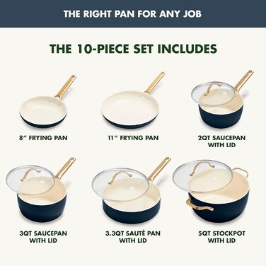 GreenPan Reserve Hard Anodized Healthy Ceramic Nonstick 10 Piece Cookware Pots and Pans Set, Gold Handle, PFAS-Free, Dishwasher Safe, Oven Safe, Twilight Blue (Klein Blau)