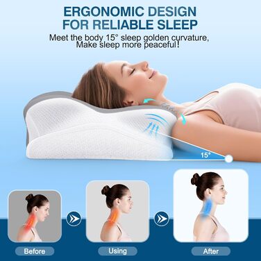 Подушка для шиї Subtail - подушка з піною з пам'яті, ергономічна подушка для сну на боці, спині та животі, сірого кольору
