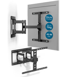 Настінний кріплення для телевізора Xantron Slim Fit, поворотний, з аксесуарами - відстань від стіни 27 мм, 43-90 дюймів, VESA до 600x400, до 75 кг - SLIMLINE-466US