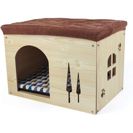 Wooden Dog House with Mattress - Detachable Cat House in Shoe Locker Shape - Indoor Pet House for Cats, Puppies, Dogs & Small Animals - All Seasons Pet Nest - Beige, Large (L)