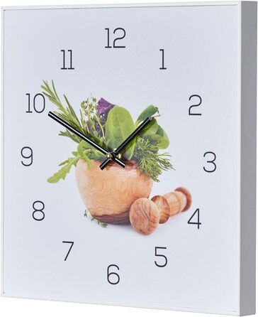 Levandeo Wall Clock, 30x30cm - Picture Clock for Kitchen, Herbs, Spices, Cooking, Decoration (PVC White)