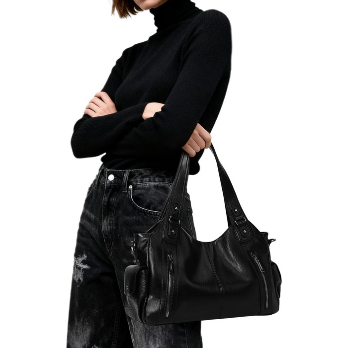 Сумка жіноча GSenhui вінтажна міська велика шопер з PU-шкіри, чорна, для подорожей, стиль панк
