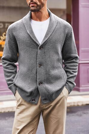 Чоловіча в'язана куртка Runcati з коміром-шарфом, стильна, на ґудзиках, зимова, з рельєфним в'язанням, груба в'язка (M, сіра)