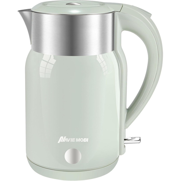 Navie Mobi Stainless Steel Electric Kettle - 1.8L, 2200W Fast Boiling, BPA-Free, Double-Walled, Drip-Free, Auto Shut-Off, Quiet & Cordless, SGS Certified, Turquoise Green