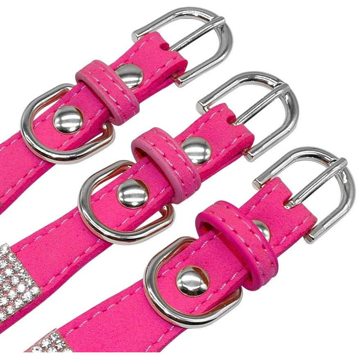 Soft Suede Dog Collar, Shimmering, Sparkling, Elegant, Unique, Embellished with Rhinestones, for Pets, Puppies, Cats, Dogs, Combo Set with Leash (XXS, Black)