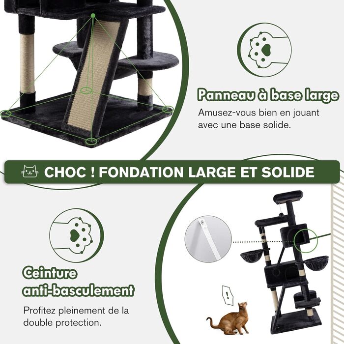 Драбина-кіготь MUTICOR 168 см для великих котів з гамаком, кошиками та ігровим будиночком, сірий