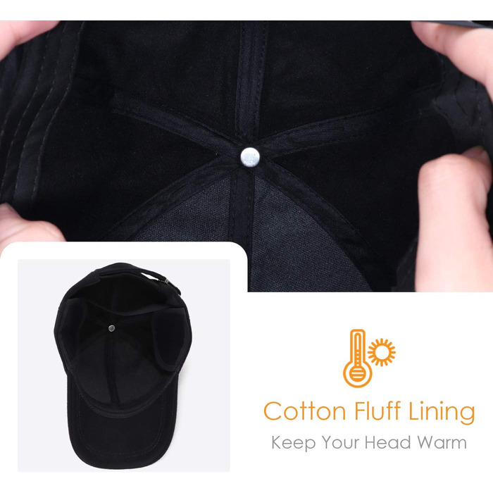 Зимова шапка-кепка Gisdanchz 22-23 з навушниками та металевою застібкою, 56-60 см, чорна