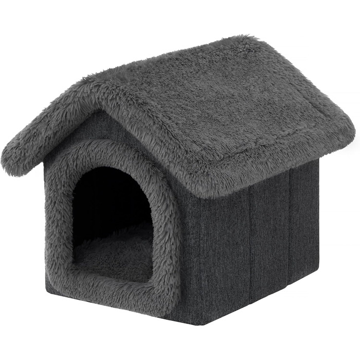 Будиночок для тварин: собачий та котячий, чорний з сірим, 60x70x63 см. М'який будиночок для середніх собак