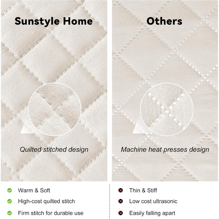 Комплект постільної білизни SunStyle Home для двоспального ліжка (Queen-Size), легкий, м'який, двосторонній, на всі сезони, 3-частинний комплект з ромбоподібним стеганням, ковдра приблизно 229 x 244 см, 2 наволочки Full/Queen (90'x96'), колір: слонова кіс