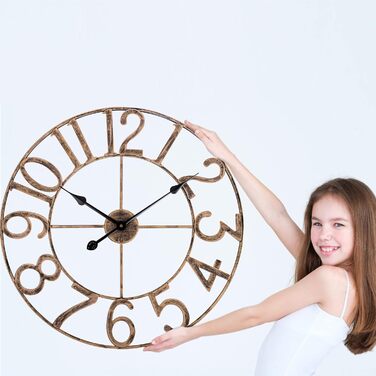 SkyNature Wall Clock No Ticking, 47cm Large Vintage Metal Decor Wall Clocks, Silent Round Bronze Industrial Clock, Analog Wall Clock for Living Room, Kitchen, Bedroom, Office - Bronze