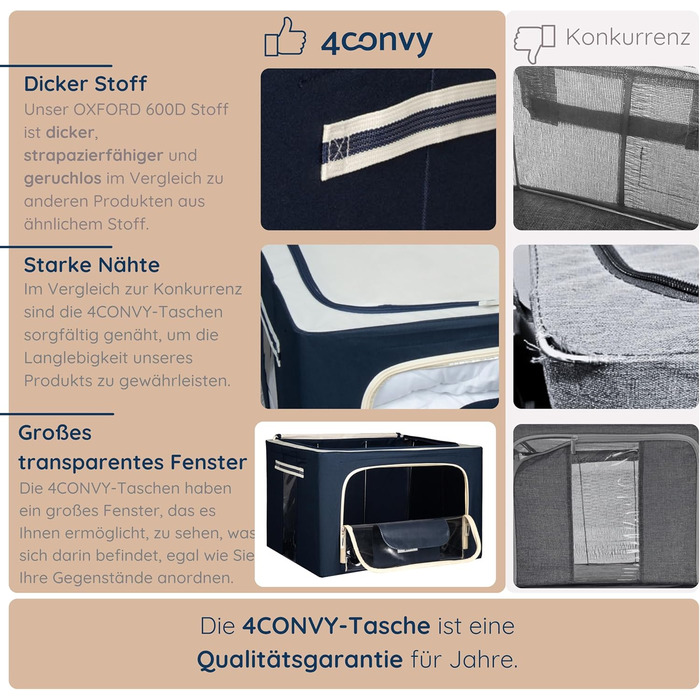 Sturdy Foldable Clothes Storage Box with Zipper, Metal Frame - [2024 IMPROVED MATERIAL] Bedding Storage Bag - Sturdy Clothes Storage Box - 2x66L