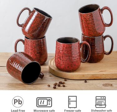 Набір кавових чашок Hasense, темно-сірий, 4 шт, 340 мл, з великою ручкою, для кави, чаю, молока та гарячого шоколаду, легко миються, підходять для мийки та мікрохвильової печі