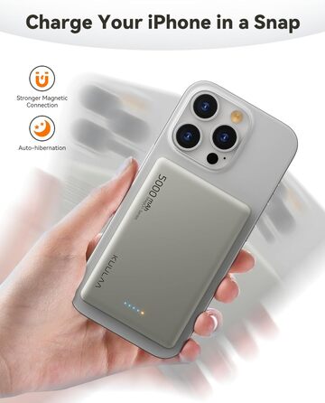 Powerbank Kuulaa Magsafe 5000mAh PD 20W: Тонкий магнітний павербанк для iPhone 15/14/13/12, Titanium