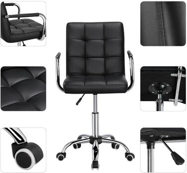 Крісло офісне Yaheetech, обертове, з регульованими підлокітниками, з штучної шкіри (Чорний)