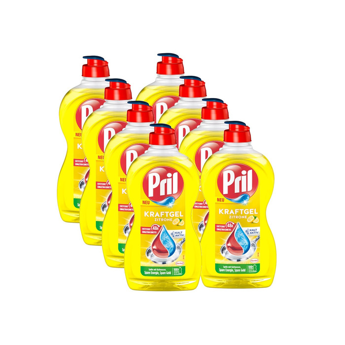 Засіб для миття посуду PRIL Kraft Gel з лимоном, концентрований гель для видалення жиру, 450 мл (набір 8 шт)