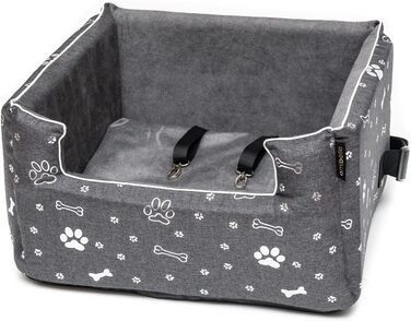 Автокрісло для собак Boutique Zoo | М'яке автокрісло для собак, котів та інших домашніх тварин | На заднє сидіння, пасажирське сидіння | Лежанка для собак, переноска для собак | Поліестер, штучна замша | Колір: Сірий | Розмір: M (47x40 см)