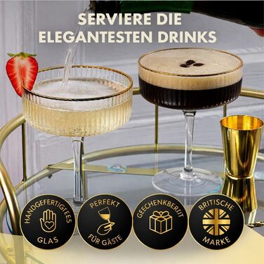 Набір з 4 елегантних келихів для Еспресо Мартіні Vemacity | Ручна робота | Келихи для шампанського, Маргарити та коктейлів | Преміум якість