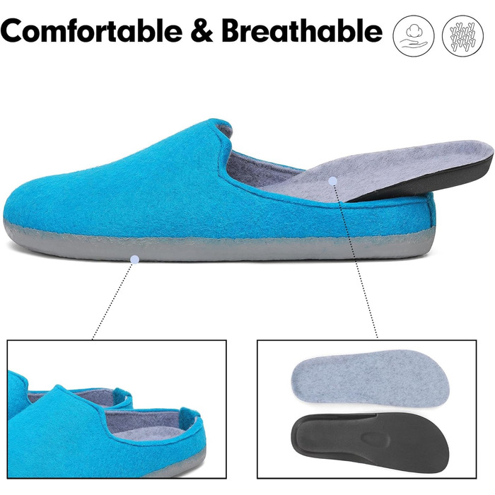 Тапочки халатні зимові Mishansha з фетру для жінок та чоловіків, розмір 36-48 (38 EU), темно-синій