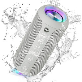 Портативна Bluetooth колонка Ortizan з RGB підсвіткою, IPX7, 30 годин роботи, Bass Boost, TWS, AUX, TF картка, мікрофон (Сірий)
