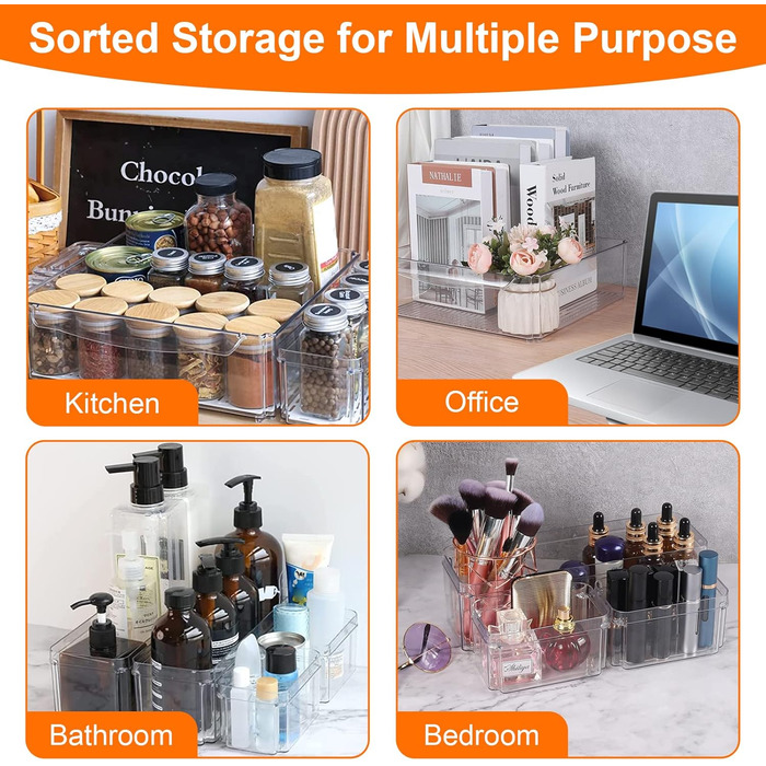Refrigerator Organizer Set, 6-Piece Organizer Boxes for Refrigerator with Lids, Transparent Refrigerator Boxes Stackable, Storage Boxes for Refrigerator for Kitchen Cabinets (Model 1)