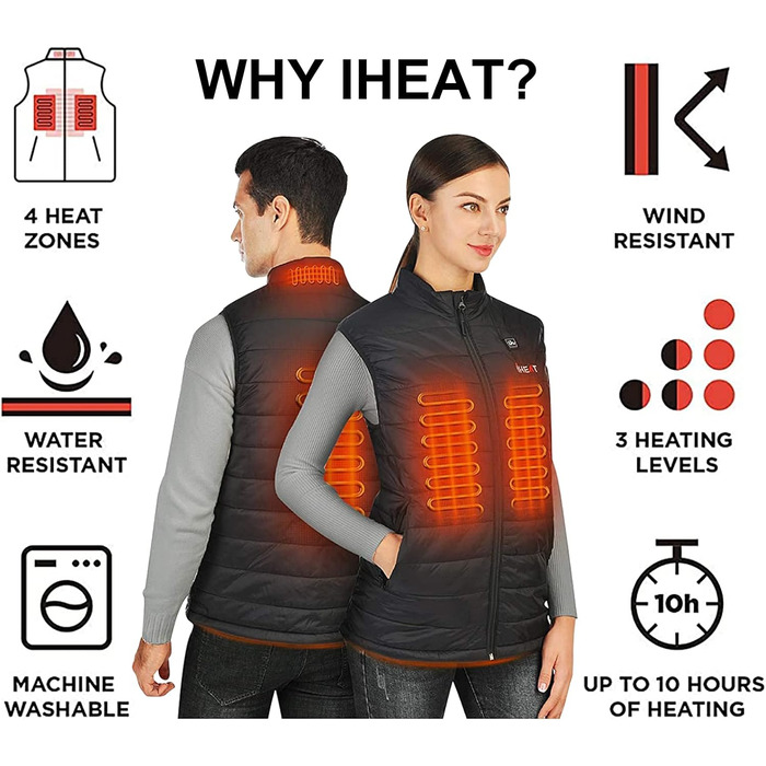 Електрична гріюча жилетка для чоловіків та жінок з USB зарядкою, регулюванням температури та акумулятором 14400mAh. Ідеально для активного відпочинку, полювання, мотоциклів та кемпінгу. Чорний колір.