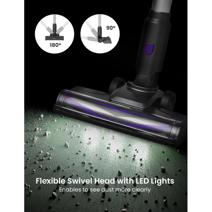 Бездротовий пилосос Vexilar V15Max з функцією миття підлоги, 60KPa/600W/60Min, гнучкий шланг, док-станція, GreenEye, насадка для твердих підлог та килимів, об'єм 1,5л, для видалення шерсті тварин (сріблястий)