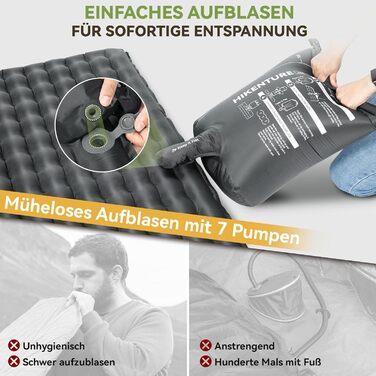 Каремат туристичний HIKENTURE 6.2 R-Wert для 2 осіб, 8 см, надувний, 140x200 см, для 4 сезонів, для кемпінгу, трекінгу, намету, пляжу