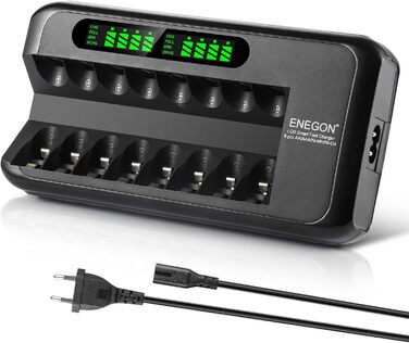Зарядний пристрій ENEGON для акумуляторів NI-MH/NI-CD з LCD-дисплеєм, 8 слотів, AA/AAA