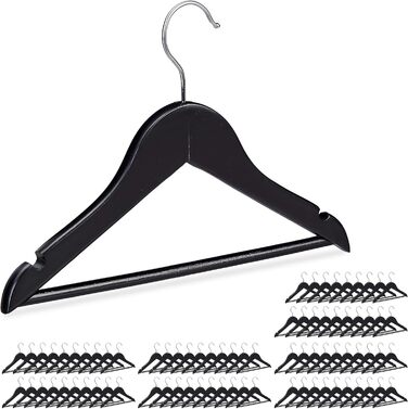 Relaxdays 20-Piece Children's Clothes Hangers, Wooden, Trouser Hangers for Boys & Girls, Swivel Hook, with Bar & Notches, Black