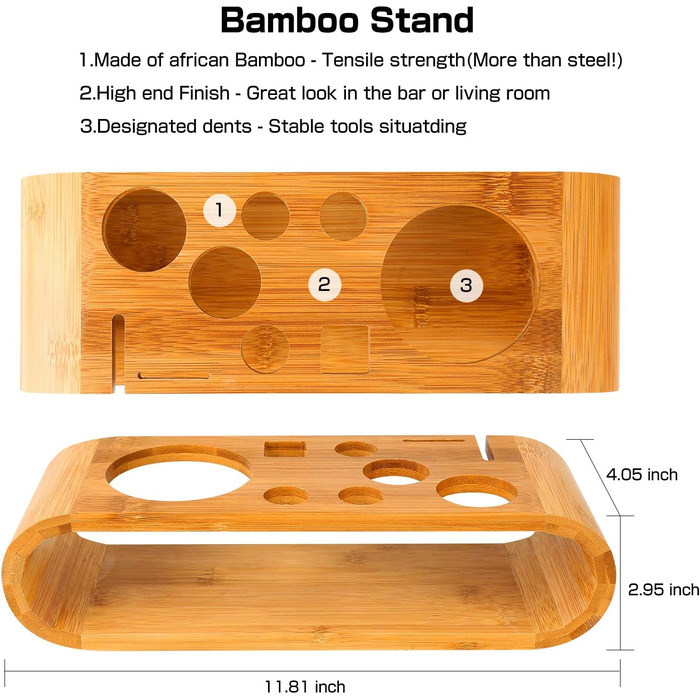 High-quality cocktail shaker set, cocktail mixing set, 10-piece, made of stainless steel, with bamboo storage, including cocktail shaker, jigger, strainer, muddler, bar spoon, ice tongs, bottle opener, and measuring tool.