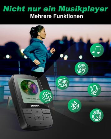 MP3-плеєр YOTON з Bluetooth 5.2, Hi-Fi звук, FM-радіо, диктофон, регулятор гучності, навушники, підтримка SD до 128 ГБ (Чорний)