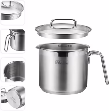 Jalz Jalz stainless steel pot with glass lid, classic cookware, saucepan, 1.5 l for cooking milk, sauces, noodles, pasta