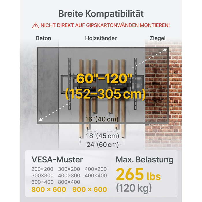Кріплення для телевізора monTEK поворотне, до 60 кг, VESA 800x600 (60-120 дюймів)