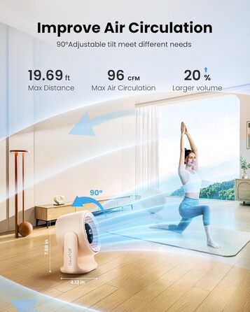 Настільний вентилятор Gaiatop з керуванням Touch, акумулятор 4000 mAh, 5 швидкостей, тихий міні-вентилятор з LED-дисплеєм, нахил 90°, зарядка через USB-C, для офісу, спальні, дому (Рожевий)