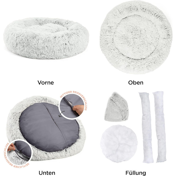 Круглий лежак для тварин Best Friends by Sheri Calming Donut - заспокійливий, машинне прання, сірий, 76x76 см, розмір M
