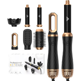 Набір для укладки волосся 6 в 1 Airstyler: фен-щітка, плойка, дифузор, для створення об'єму, локонів та випрямлення волосся (чорний)