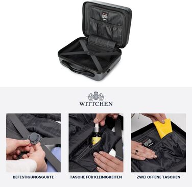 Валіза на колесах WITTCHEN Globe Line S з ABS-пластику, 4 колеса, кодовий замок, телескопічна ручка. Підходить для ручної поклажі Lufthansa, Eurowings, Ryanair, Condor, Discover Airlines. Колір: сірий.