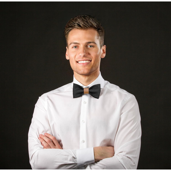 Чоловічий комплект аксесуарів з шкіри: метелик, підтяжки, нагрудна хустка, запонки (Чорний)