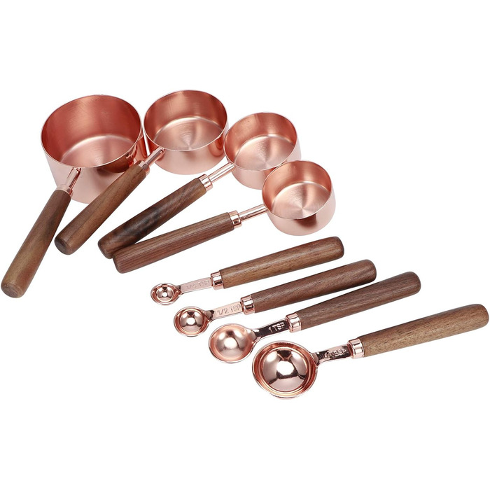 8-Piece Measuring Cup and Spoon Set, Baking Measuring Cups, Spoons with Wooden Handles, Cups and Spoons, Accurate Measuring Spoon for Measuring Dry and Liquid Ingredients