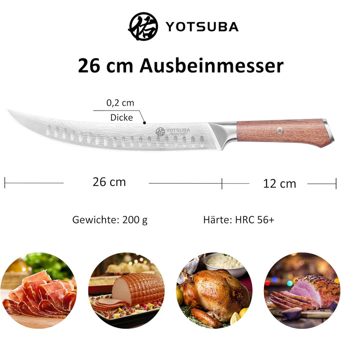 Японський кухонний ніж YOTSUBA 22см, професійний шеф-ніж з високоякісної сталі, ергономічна ручка, для приготування їжі