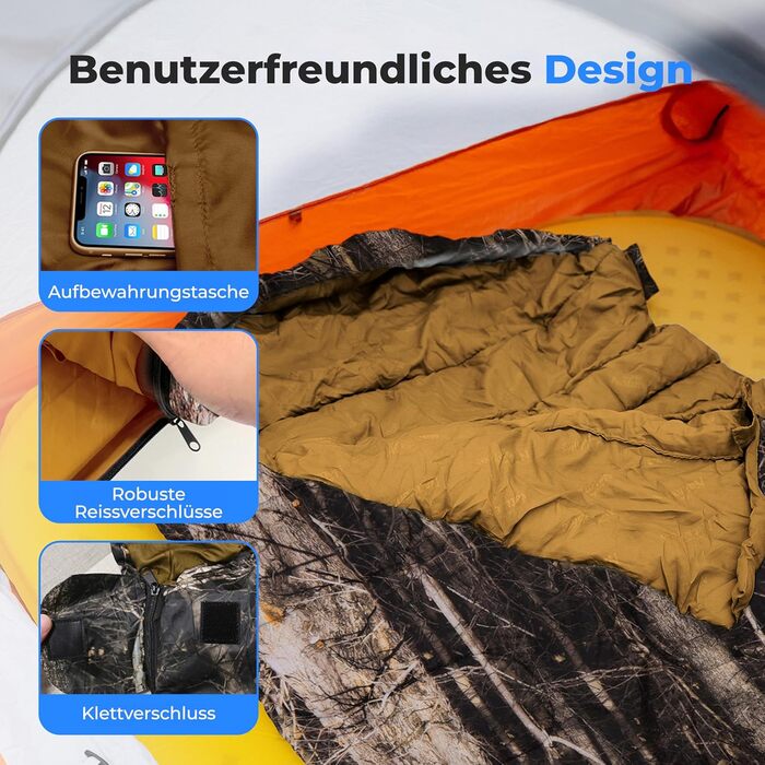 Сплячий мішок SereneLife Mumienschlafsack: легкий, теплий, водонепроникний, для кемпінгу та холодної погоди (-15°C до 12°C)