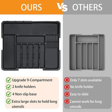 Органайзер для столових приборів в шухляду, розширюваний, чорний - Кухонний органайзер для шухляди