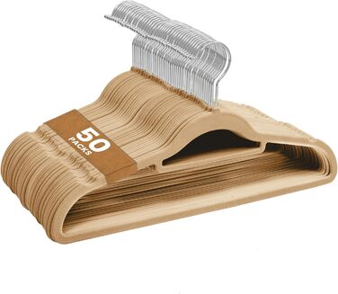 Набір велюрових вішалок для одягу, 50 шт. з органайзером для краваток, обертаються, бежевий колір