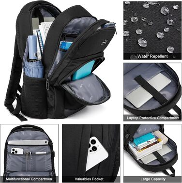 Рюкзак YIORMIOR для підлітків, чоловіків та жінок, 35L, USB-порт, для ноутбука 15.6-17.3 дюйма (Чорний)