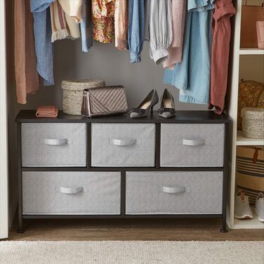 Amazon Basics - Closet Storage Organizer with 5 Extra-Wide Fabric Drawers, White (Black)